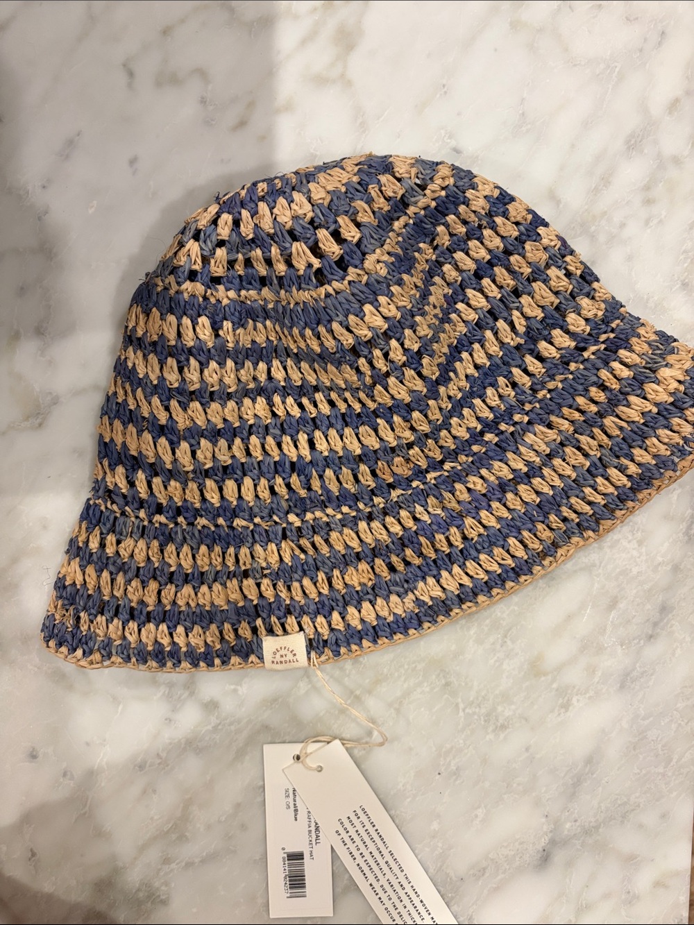 NWT Loeffler Randall Navy and Tan Crochet Bucket Hat